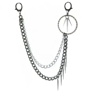 #1004bc Silver Tone Belt Chain With Large Ring & Spikes