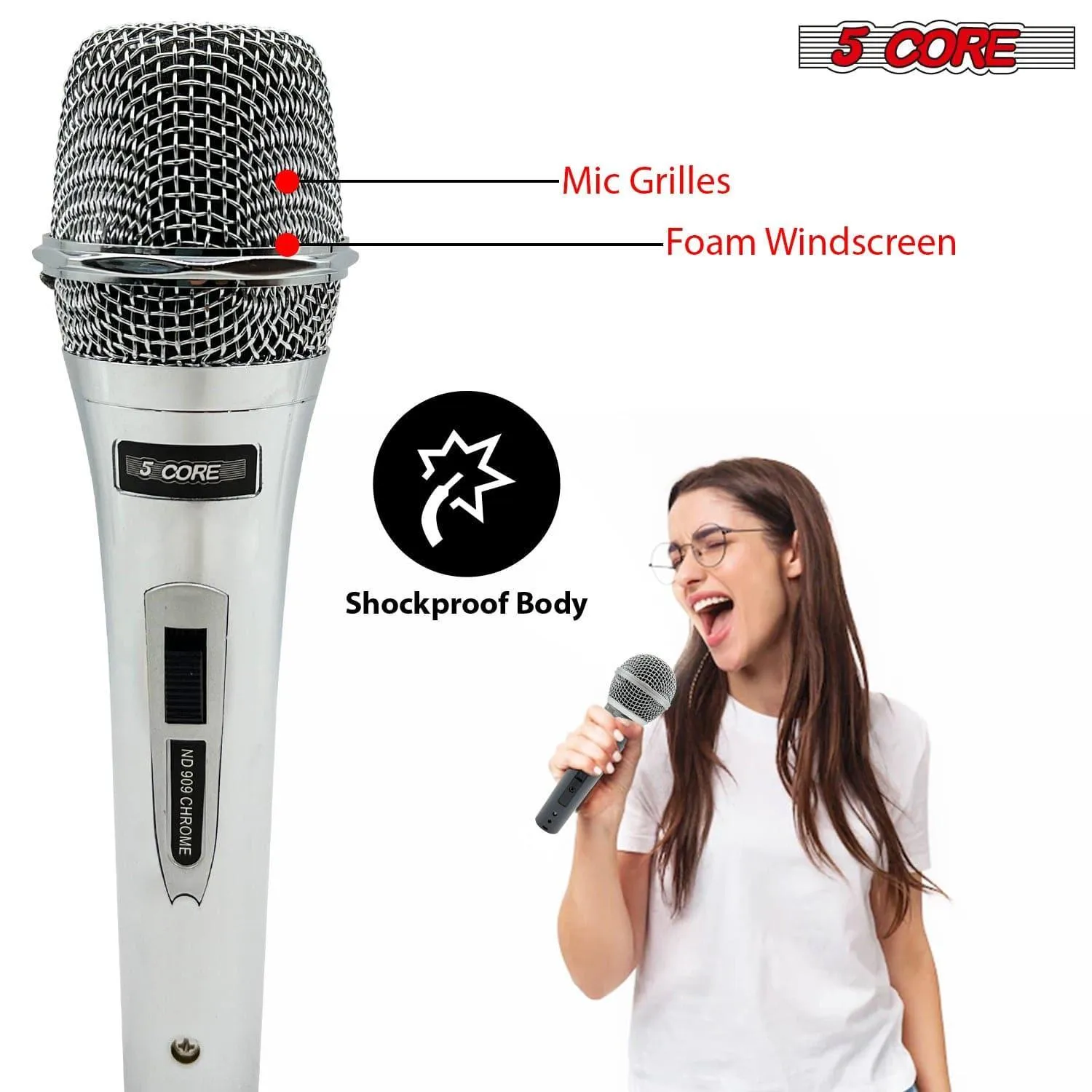 5Core Microphone Pro Neodymium Dynamic Mic XLR Audio Cardiod Karaoke