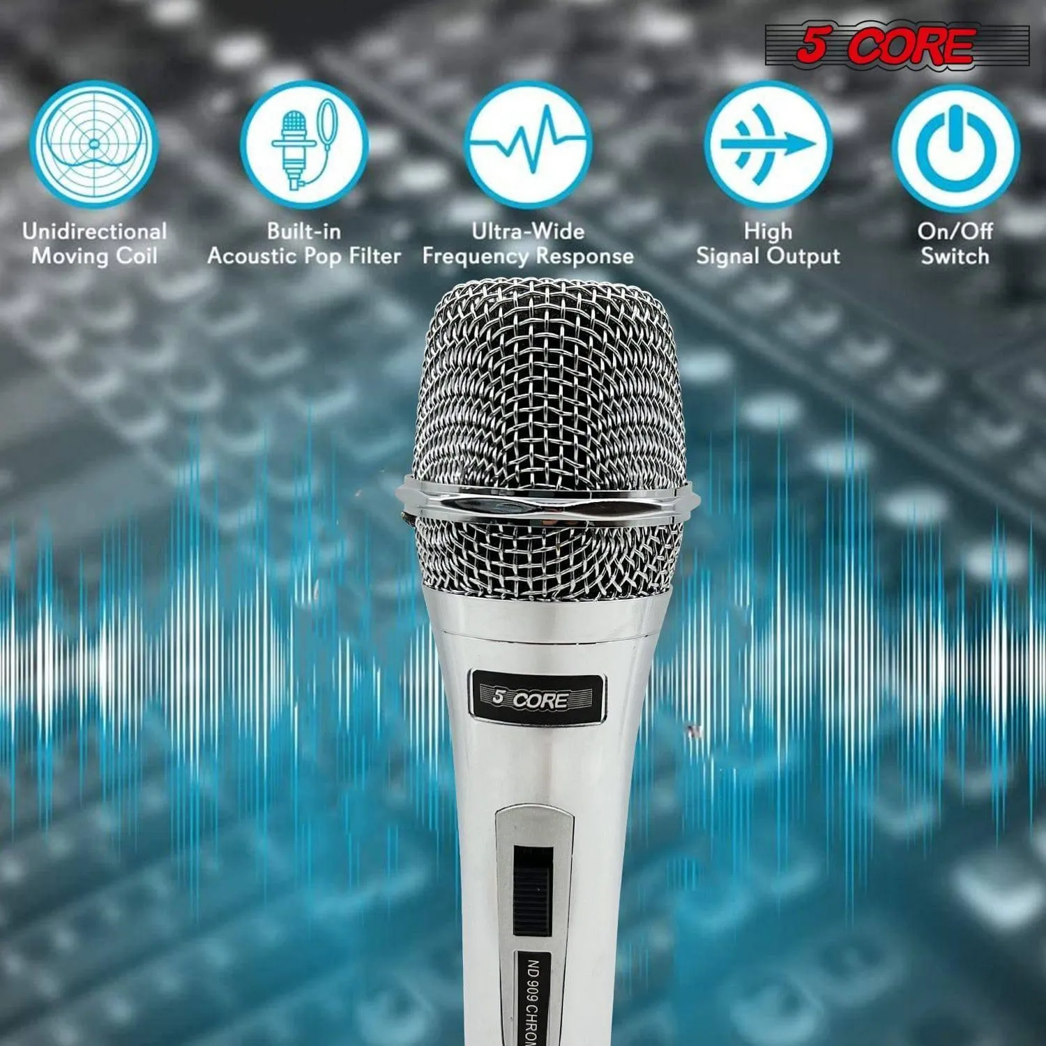 5Core Microphone Pro Neodymium Dynamic Mic XLR Audio Cardiod Karaoke