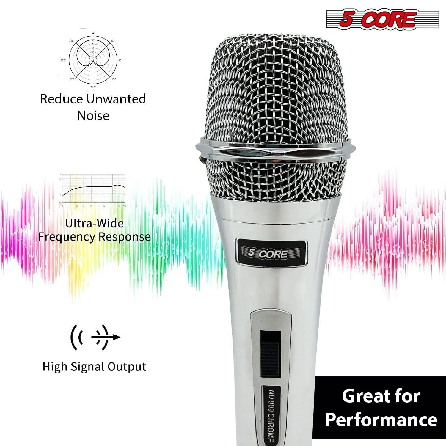 5Core Microphone Pro Neodymium Dynamic Mic XLR Audio Cardiod Karaoke