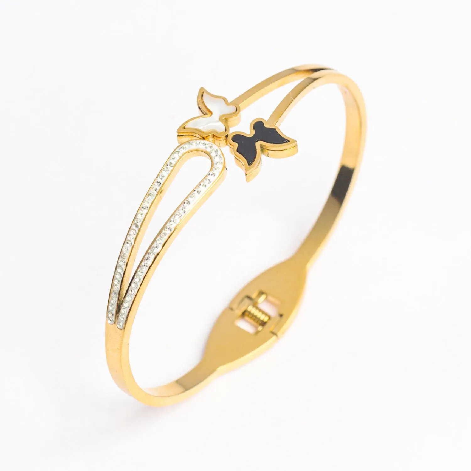 Artklim Gold Plated White And Black Butterfly Bangle Bracelet