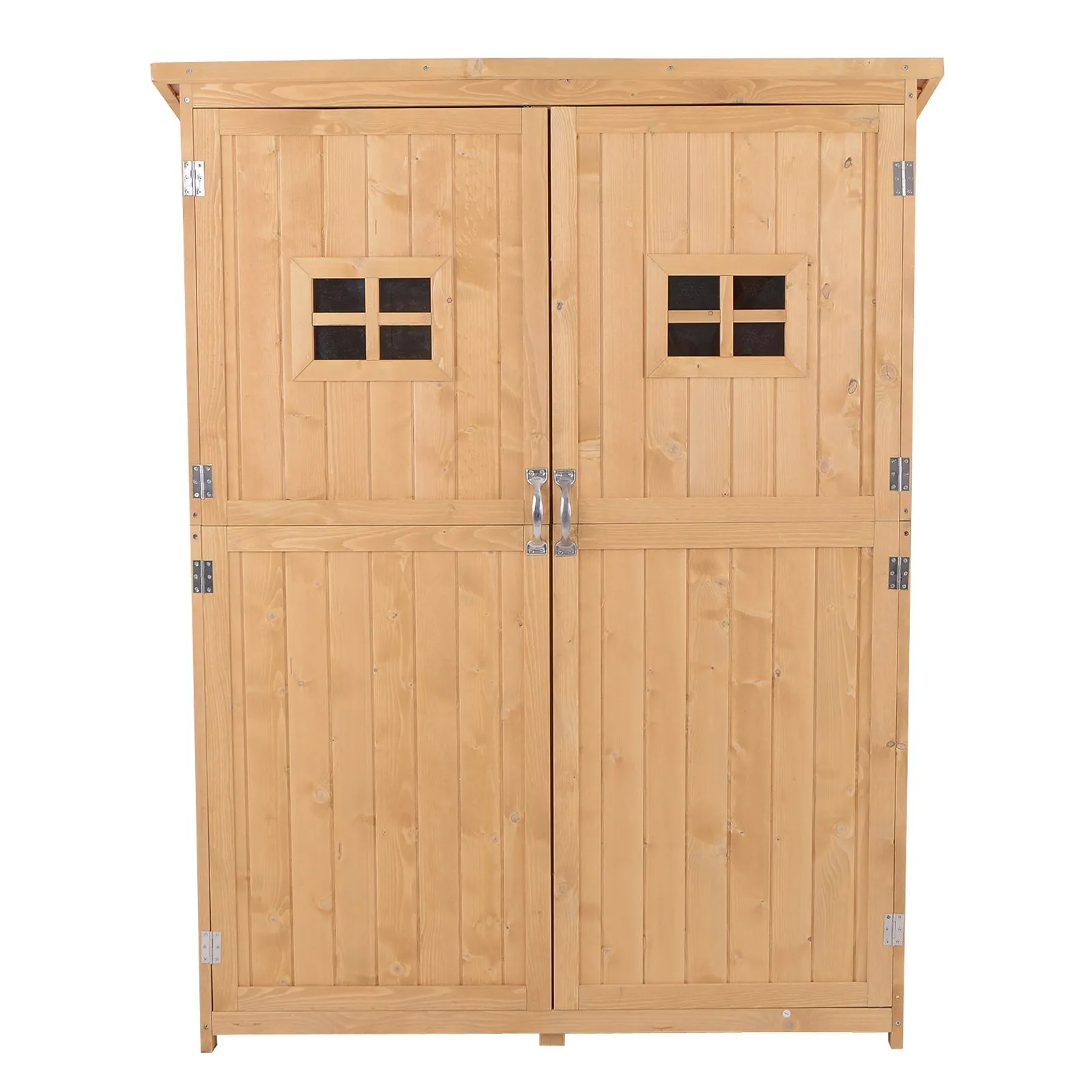 Barn 164cm Double Door Pent Garden Store Two Window Fir Wood Natural by Steadfast