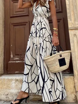 Beach Maxi Dress with Abstract Print