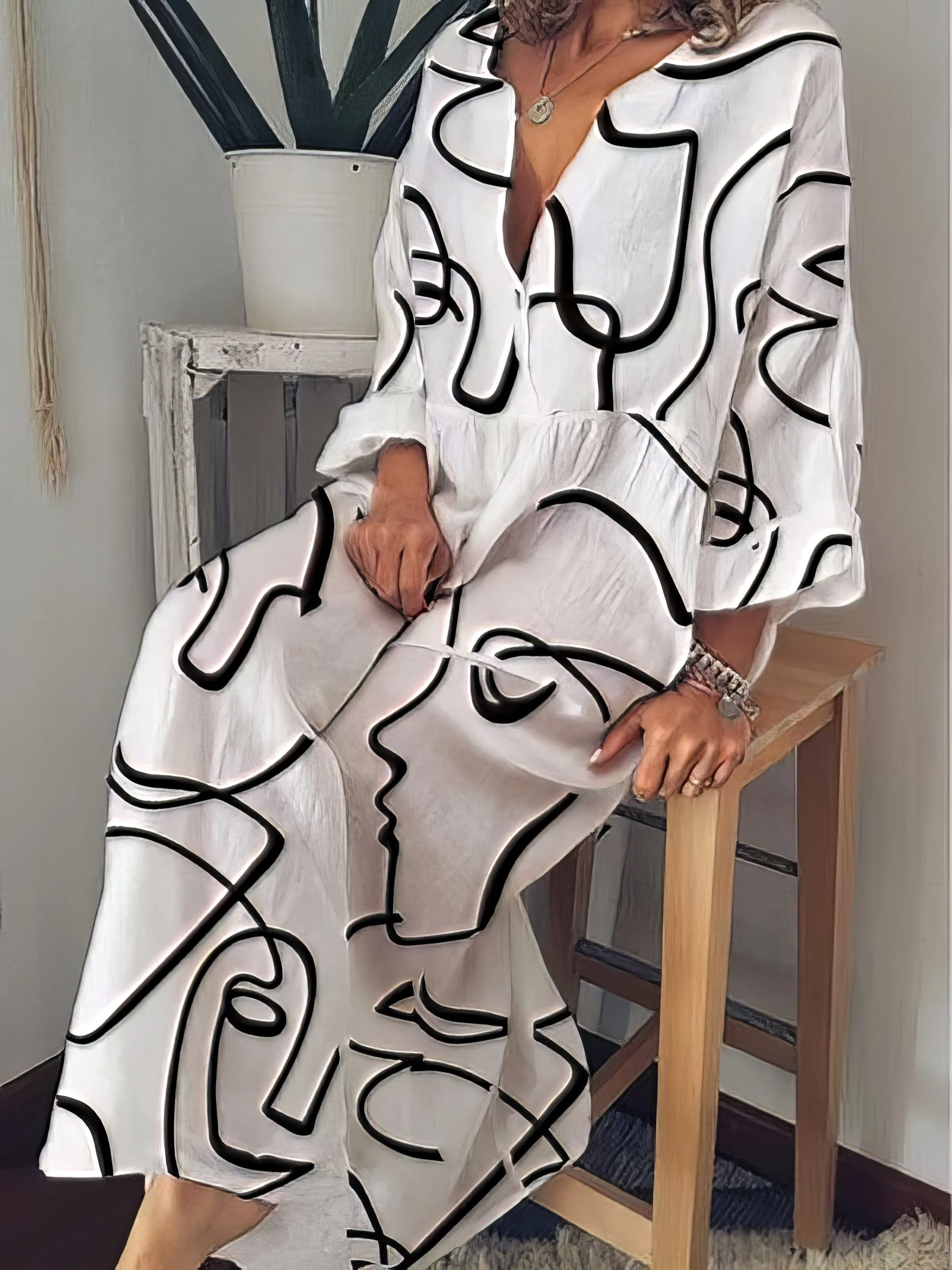 Beach Maxi Dress with Abstract Print