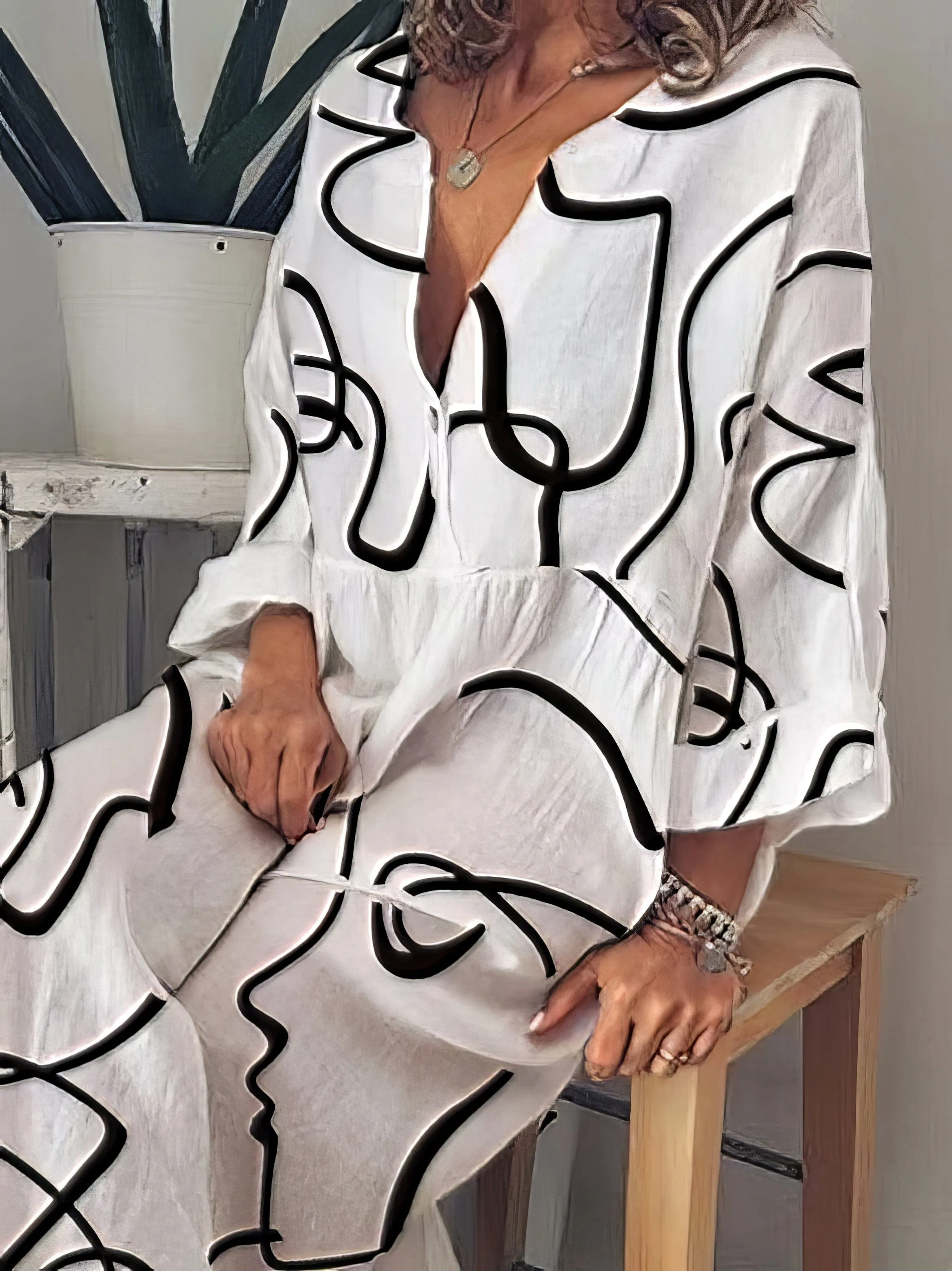 Beach Maxi Dress with Abstract Print