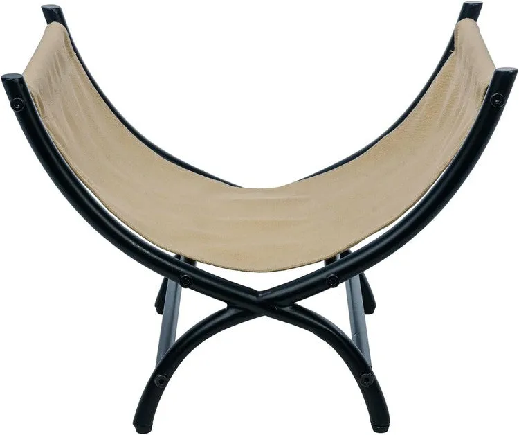 Black Metal Beige Canvas Trough Style Firewood Rack, Freestanding Compact Wood Storage, Split Log and Kindling Holder