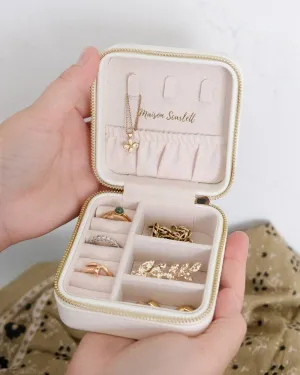 Corinne-White Leather Travel Jewelry Box