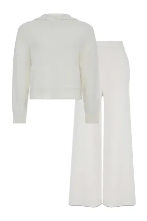 Cream Hooded Sweatshirt and Wool Blend Trousers