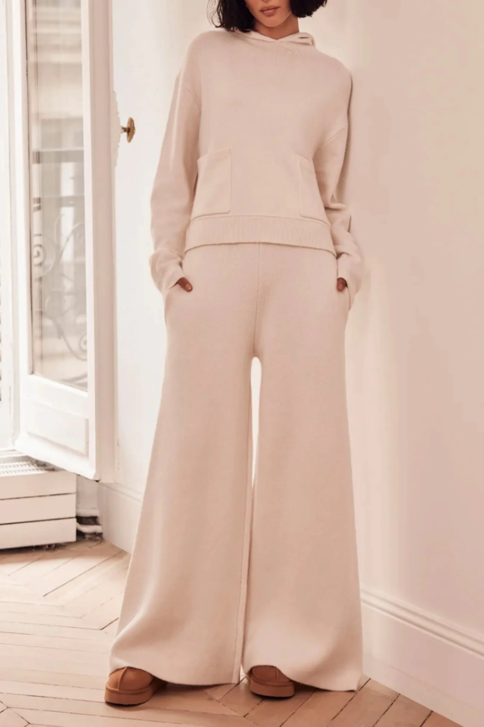 Cream Hooded Sweatshirt and Wool Blend Trousers