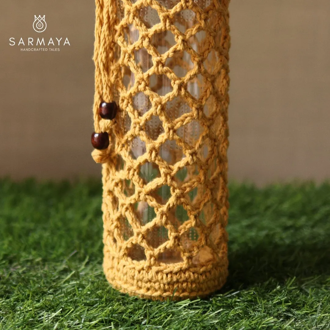 Crochet Web Yellow Handmade Bottle Cover
