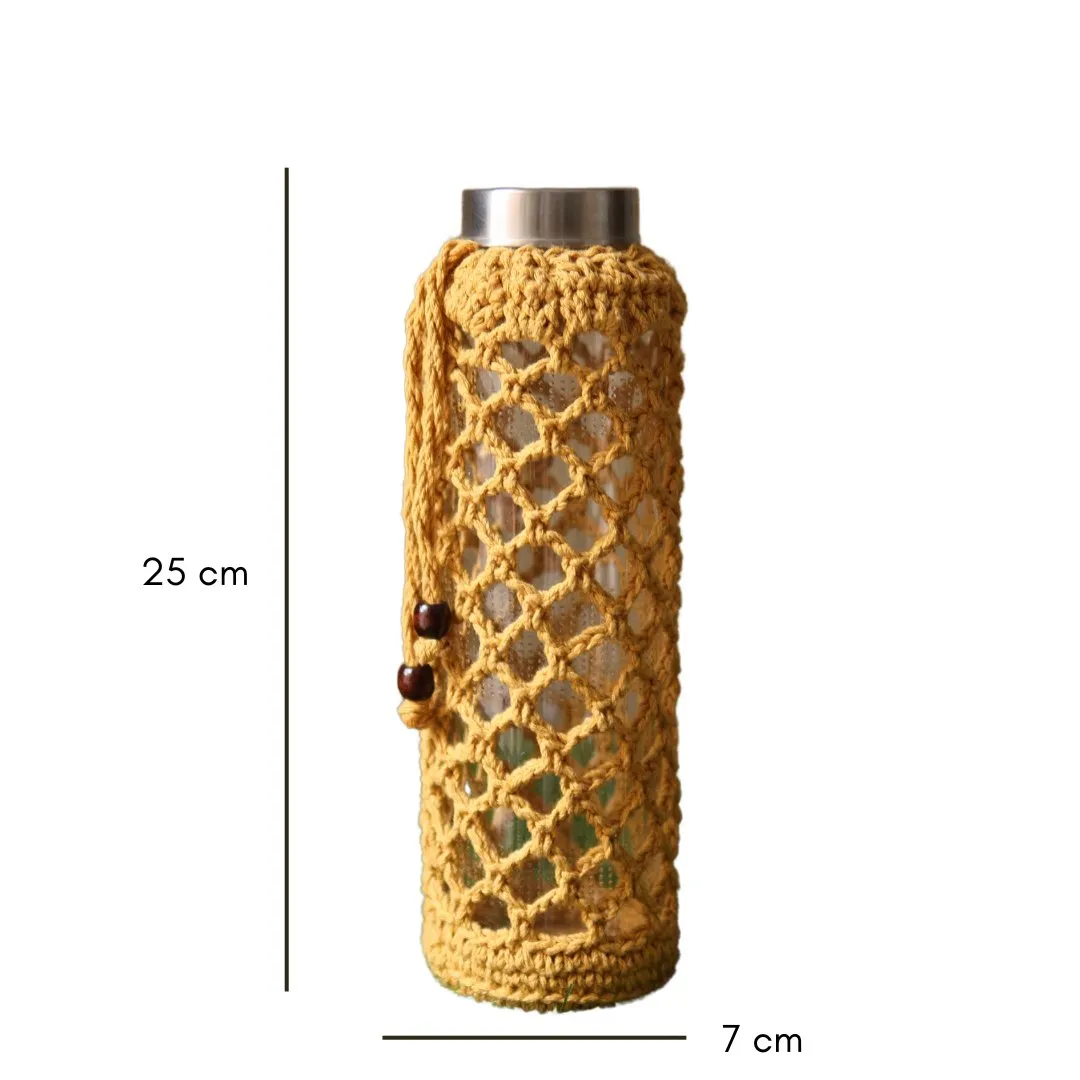 Crochet Web Yellow Handmade Bottle Cover