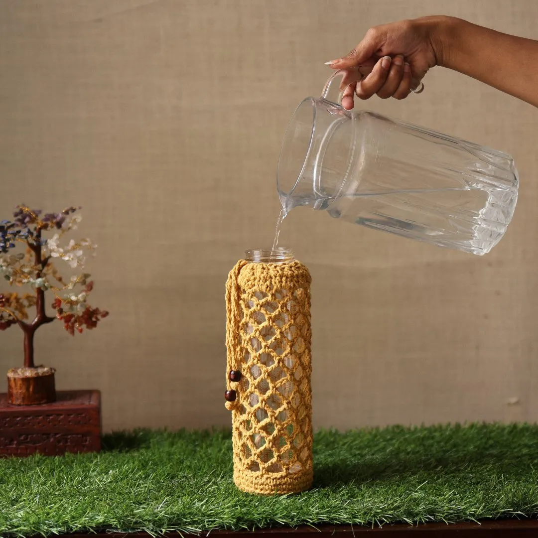 Crochet Web Yellow Handmade Bottle Cover