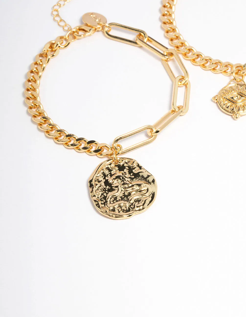 Gold Plated Brass Chain Link Disc Bracelet Pack