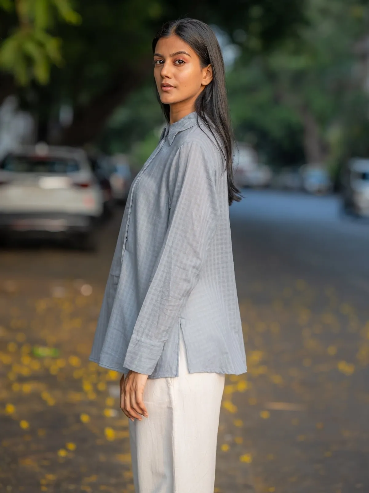Grey Button-Down Handwoven Shirt