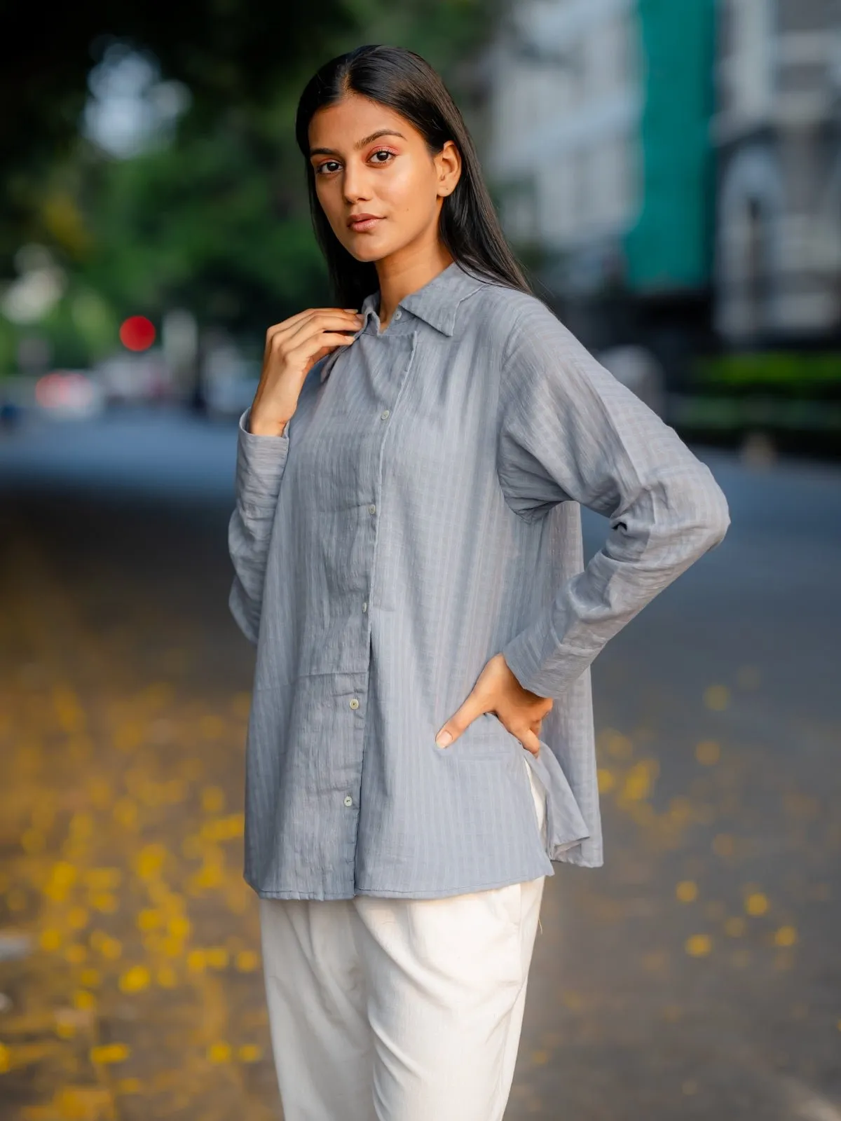 Grey Button-Down Handwoven Shirt