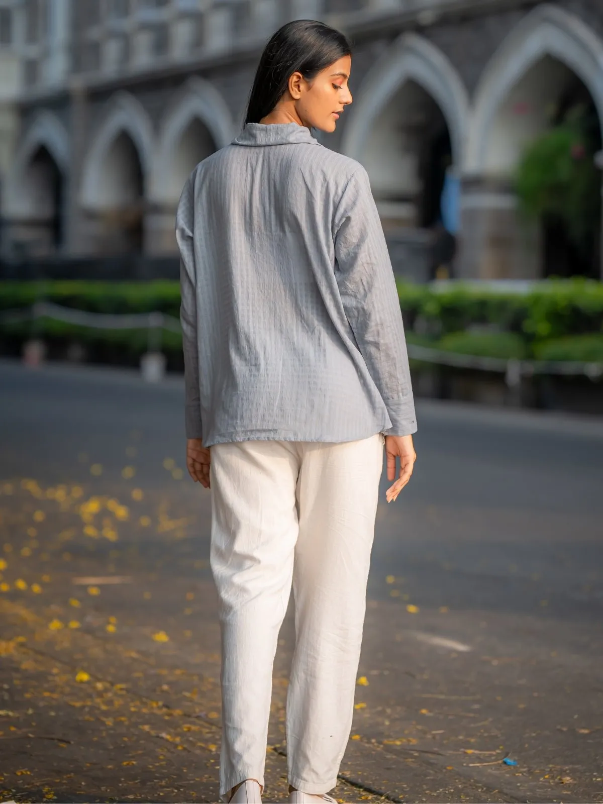 Grey Button-Down Handwoven Shirt