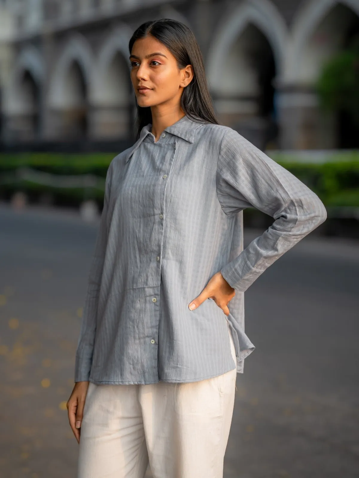 Grey Button-Down Handwoven Shirt