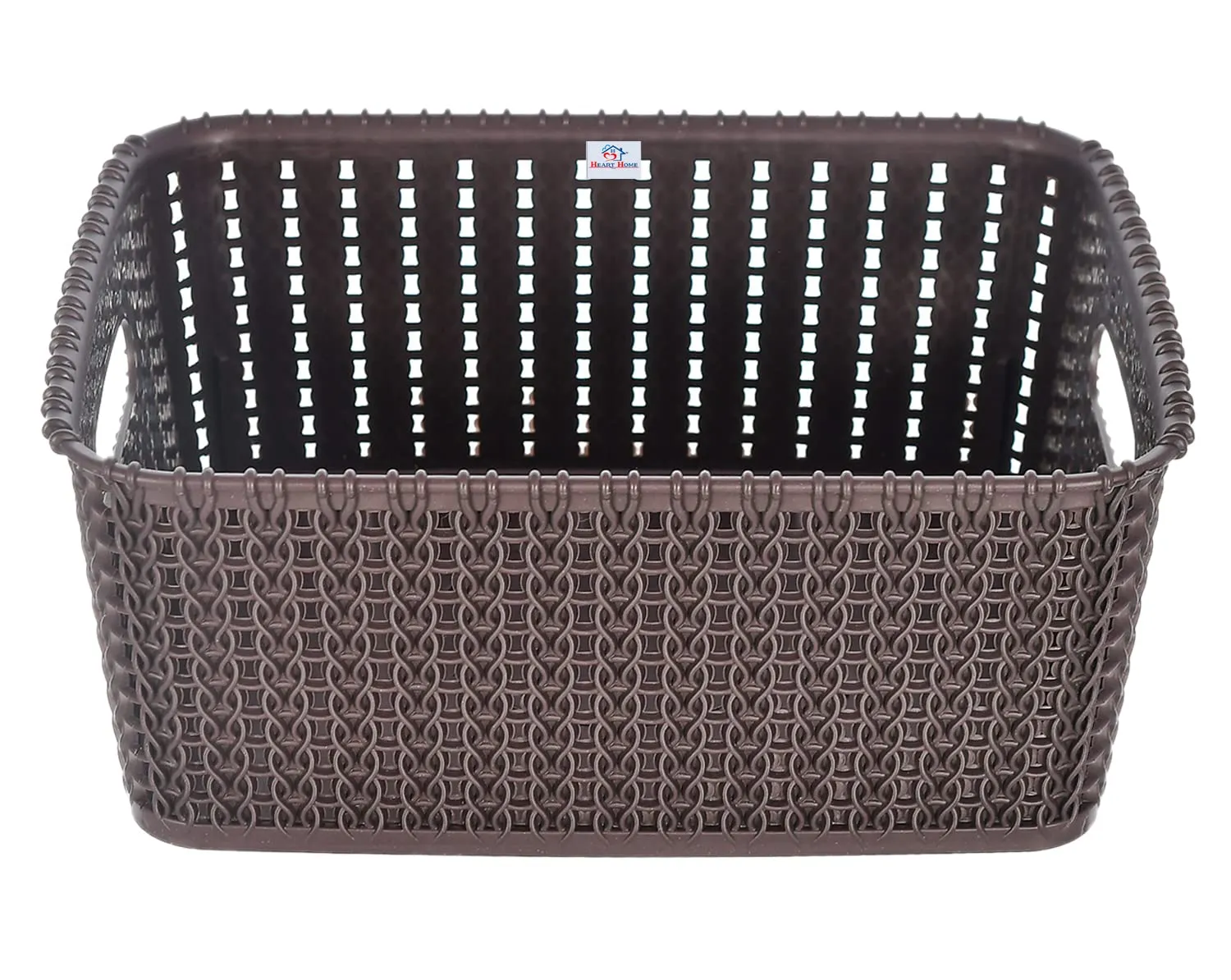 Heart Home Multipurposes Large M 20 Plastic Basket, Organizer For Kitchen, Countertops, Cabinets, Bathroom With Lids- Pack of 2 (Brown) -46HH064