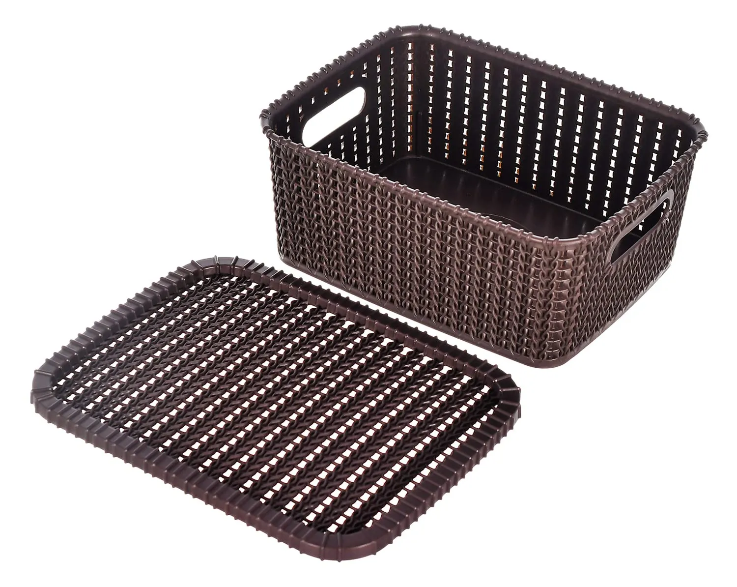 Heart Home Multipurposes Large M 20 Plastic Basket, Organizer For Kitchen, Countertops, Cabinets, Bathroom With Lids- Pack of 2 (Brown) -46HH064