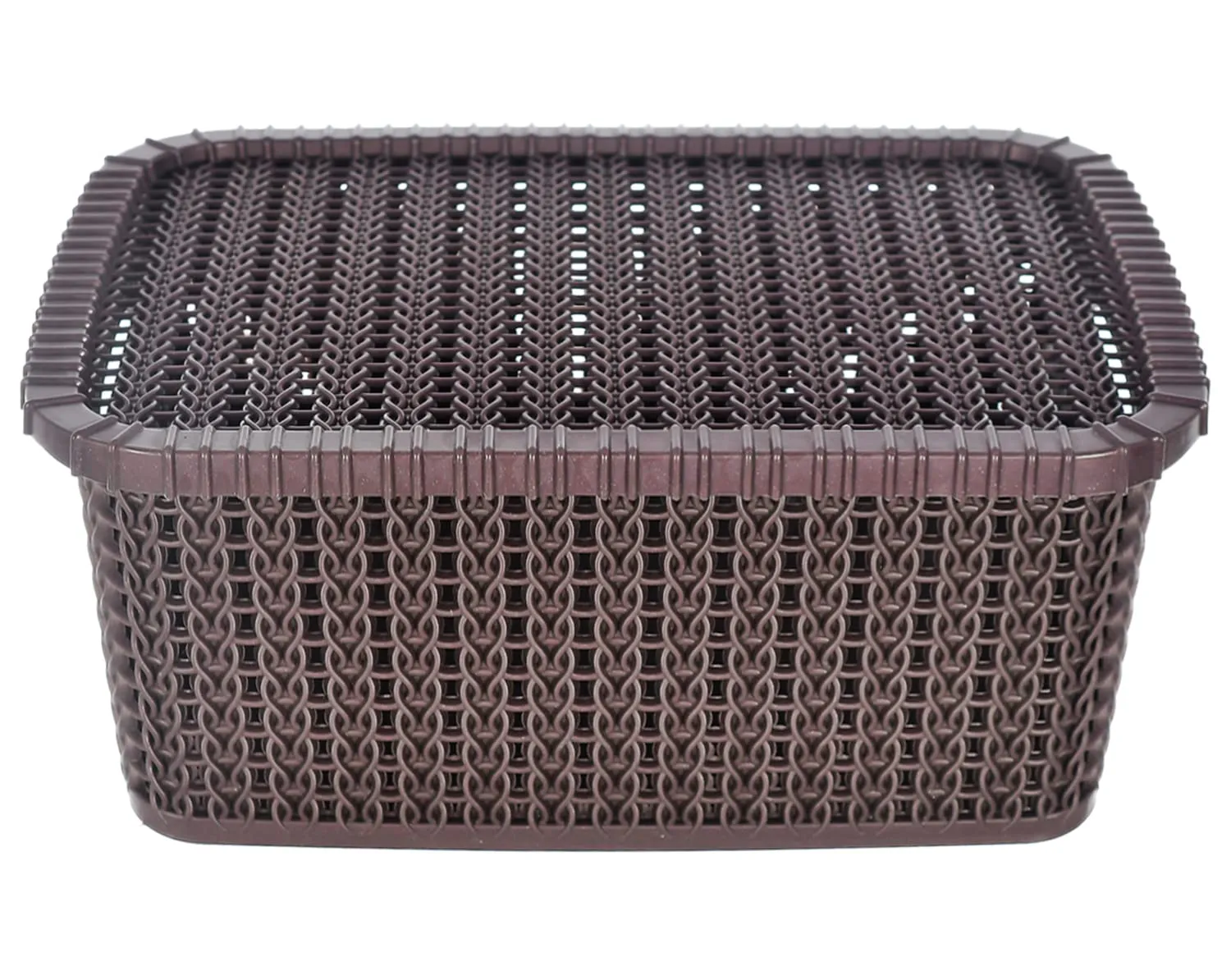 Heart Home Multipurposes Large M 20 Plastic Basket, Organizer For Kitchen, Countertops, Cabinets, Bathroom With Lids- Pack of 2 (Brown) -46HH064
