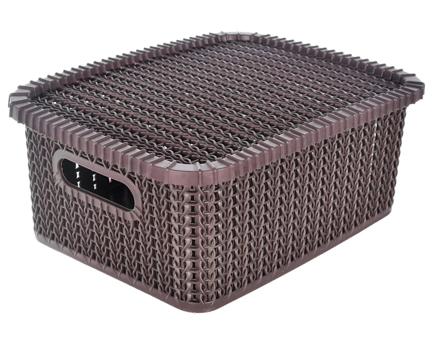 Heart Home Multipurposes Large M 20 Plastic Basket, Organizer For Kitchen, Countertops, Cabinets, Bathroom With Lids- Pack of 2 (Brown) -46HH064