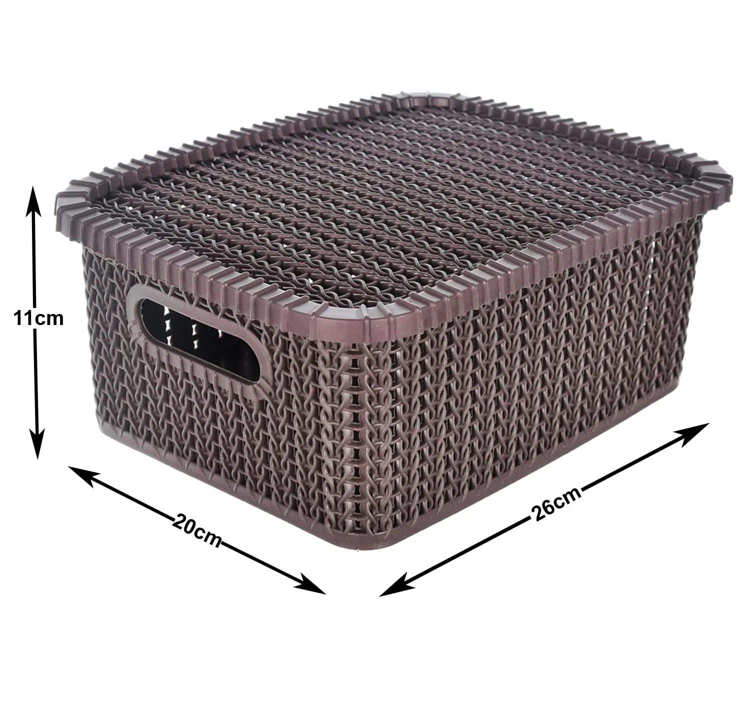 Heart Home Multipurposes Large M 20 Plastic Basket, Organizer For Kitchen, Countertops, Cabinets, Bathroom With Lids- Pack of 2 (Brown) -46HH064
