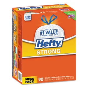 Hefty Strong Tall Kitchen Drawstring Bags, 13 Gal, 0.9 Mil, 34" X 48", White, 90/Box - RFPE84574