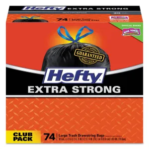 Hefty Ultra Strong Tall Kitchen And Trash Bags, 30 Gal, 1.1 Mil, 30" X 33", Black, 74/Box - PCTE85274