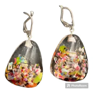 Jackie Brazil Diamond On Hook Clear and Multi Speckled Earrings