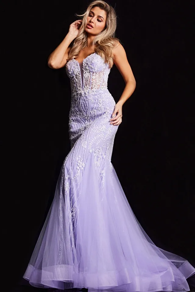 JOVANI - 37414 - Floral Embroidered Illusion Mermaid Gown