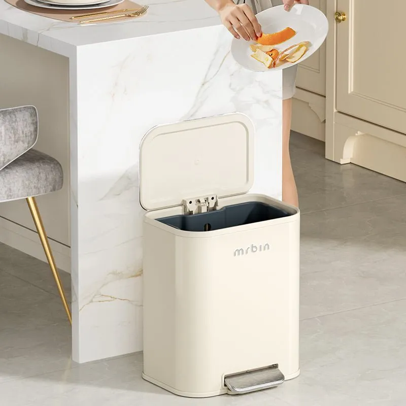 Kitchen Trash Can with Cream Styling and Extra-Wide Mouth