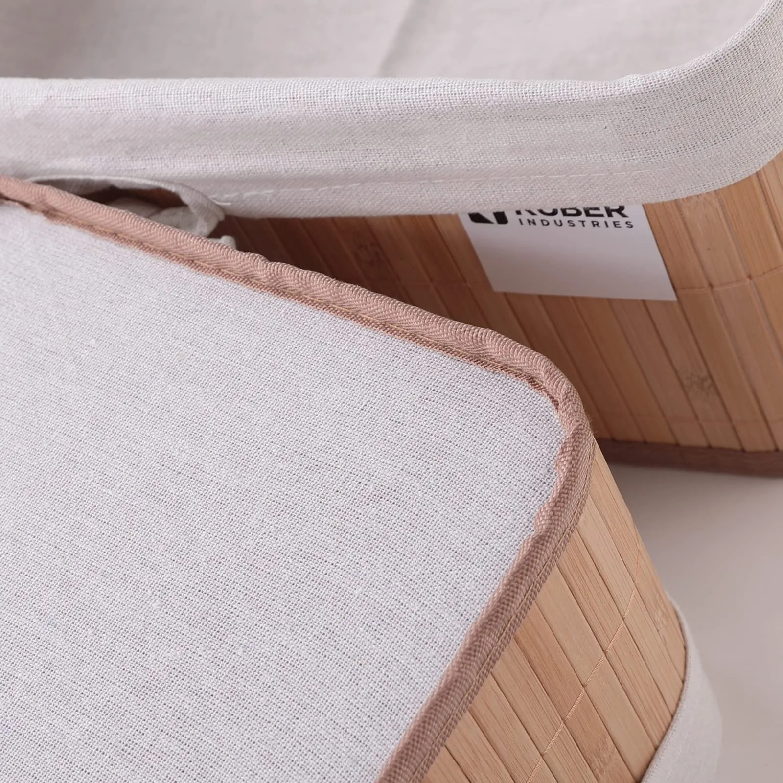 Kuber Industries Pack of 2 Bamboo Storage Basket With Liner|Fodable Storage Organizer|Box For Cloth, Toiletry, Bathroom|Capacity 17L, 10.6L|Natural|