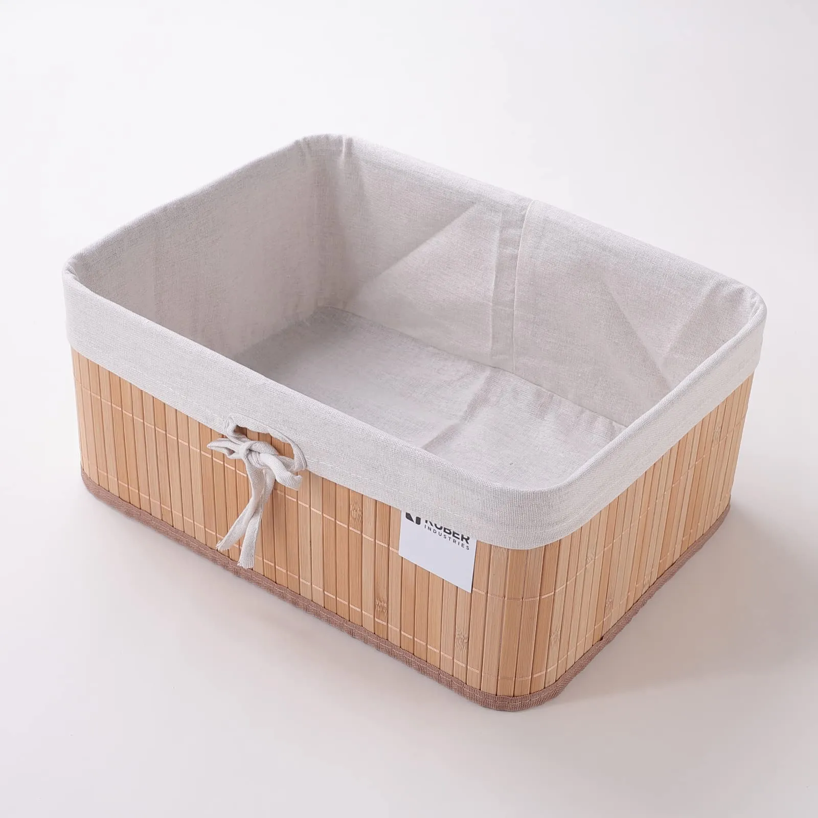 Kuber Industries Pack of 2 Bamboo Storage Basket With Liner|Fodable Storage Organizer|Box For Cloth, Toiletry, Bathroom|Capacity 17L, 10.6L|Natural|