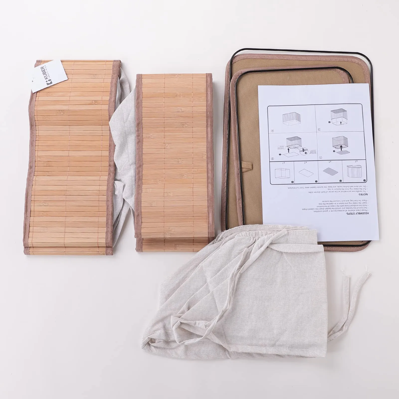 Kuber Industries Pack of 2 Bamboo Storage Basket With Liner|Fodable Storage Organizer|Box For Cloth, Toiletry, Bathroom|Capacity 17L, 10.6L|Natural|