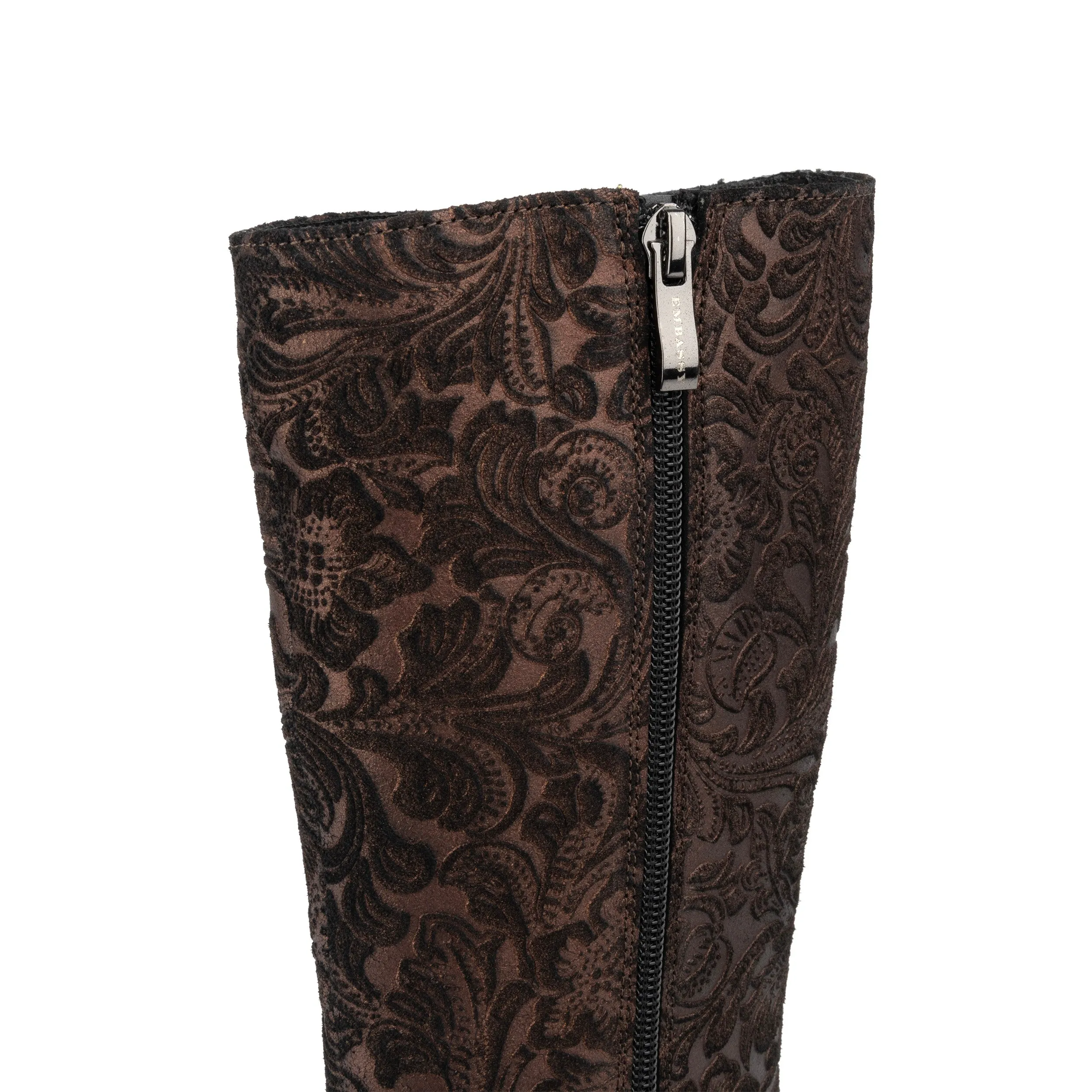 Leticia - Burgundy Emboss - Women's leather tall shaft boot in block heel & square toe
