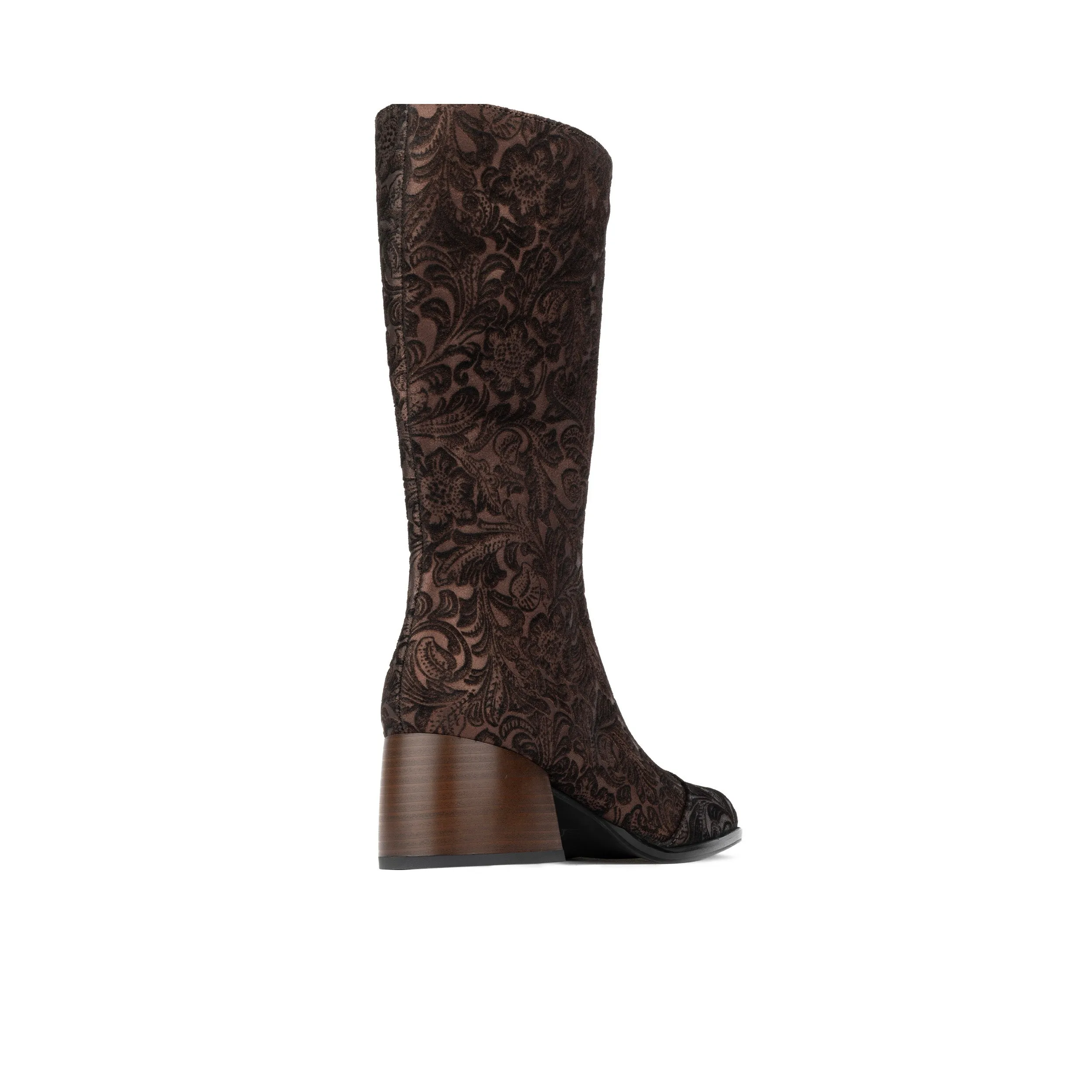 Leticia - Burgundy Emboss - Women's leather tall shaft boot in block heel & square toe