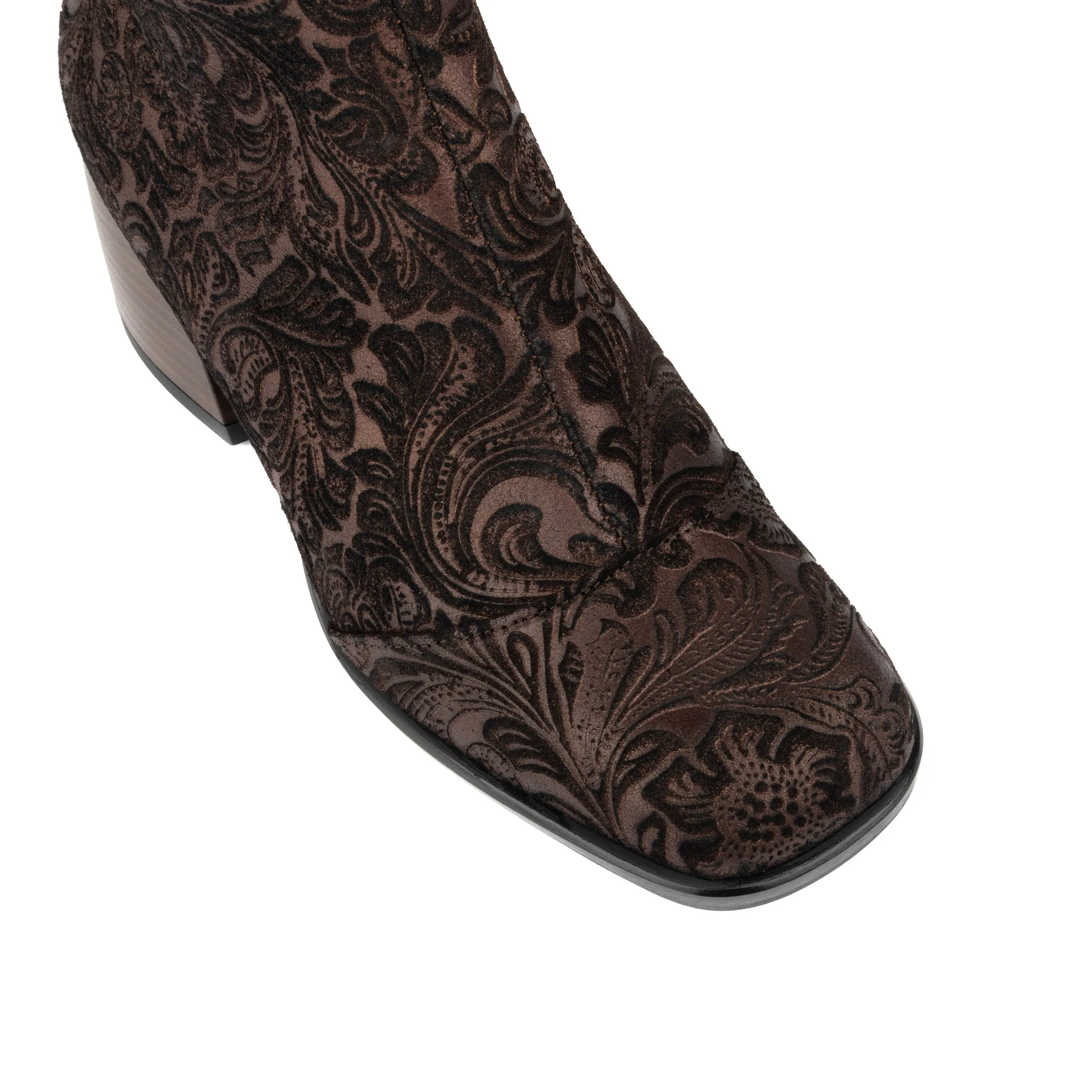 Leticia - Burgundy Emboss - Women's leather tall shaft boot in block heel & square toe