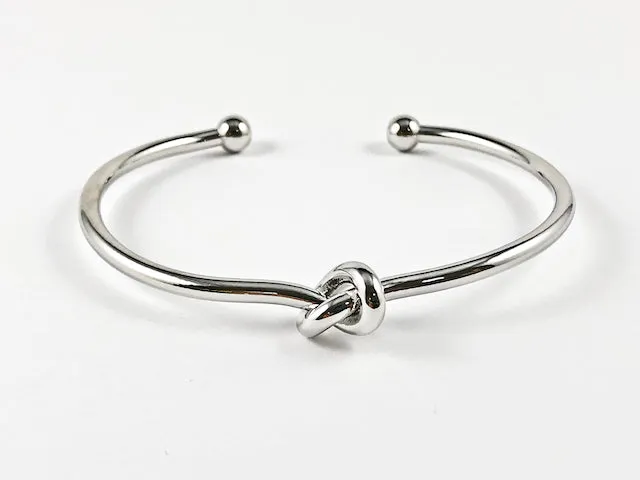 Modern Cute Knot Twist Silver Tone Brass Cuff Bangle