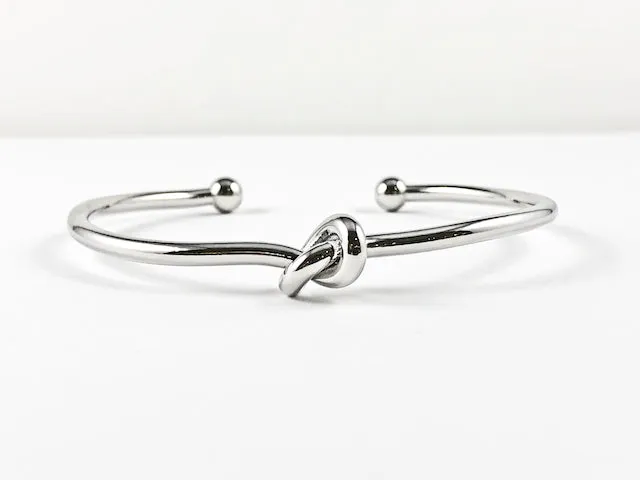 Modern Cute Knot Twist Silver Tone Brass Cuff Bangle