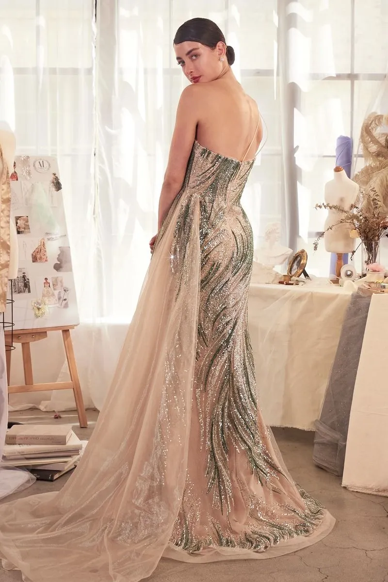 ONE SHOULDER FITTED EMBELLISHED GOWN & OVERSKIRT CDA1376