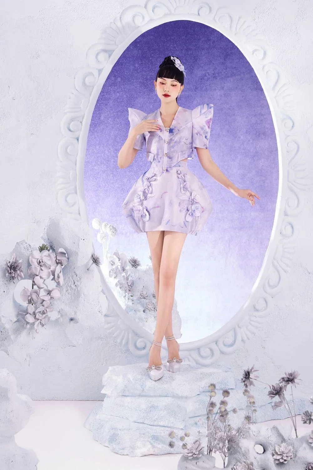 Orchis Pegged Flower Applique Organza Mini Skirt