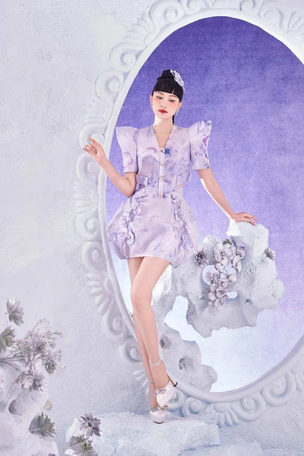 Orchis Pegged Flower Applique Organza Mini Skirt