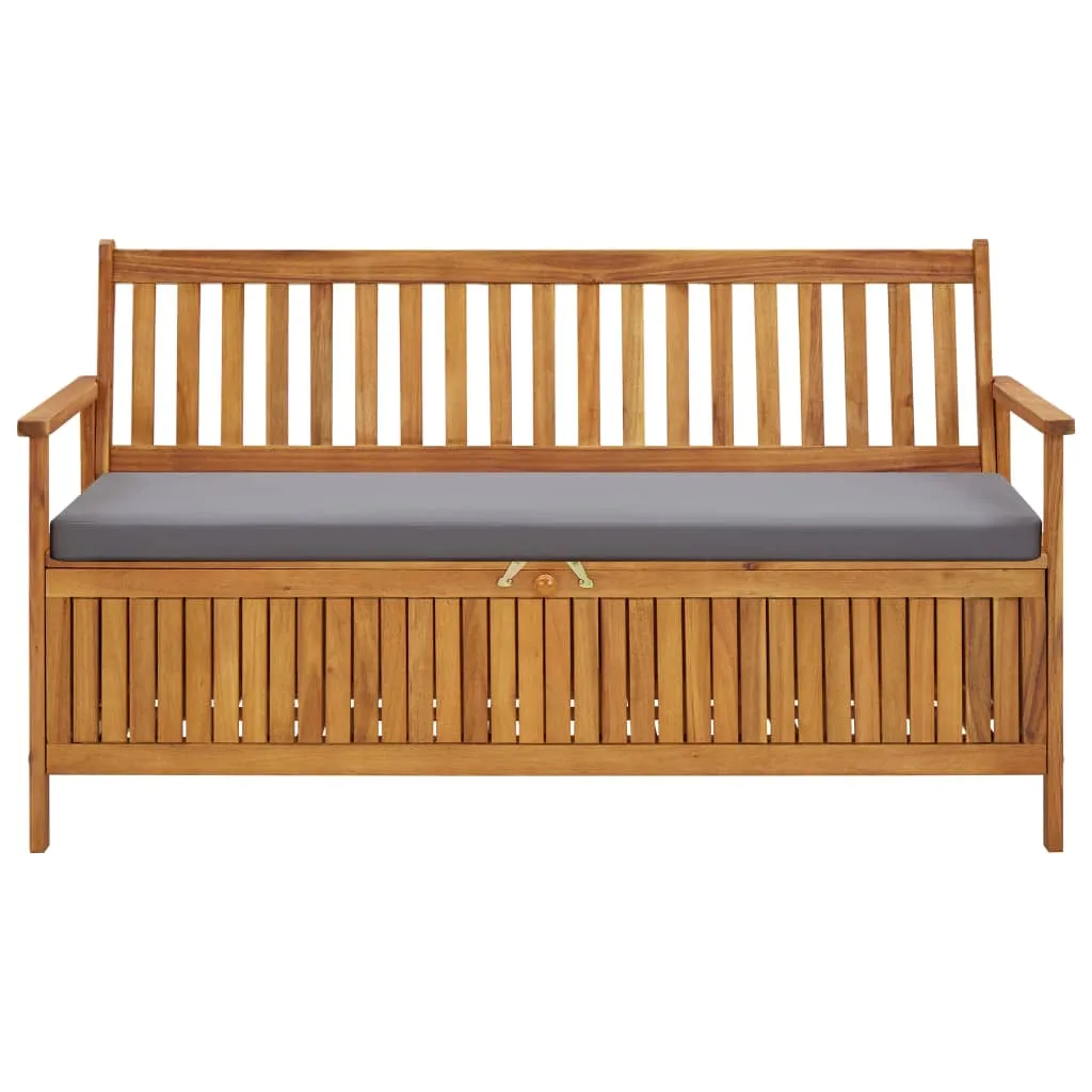 Patio Storage Bench with Cushion 58.3" Solid Acacia Wood