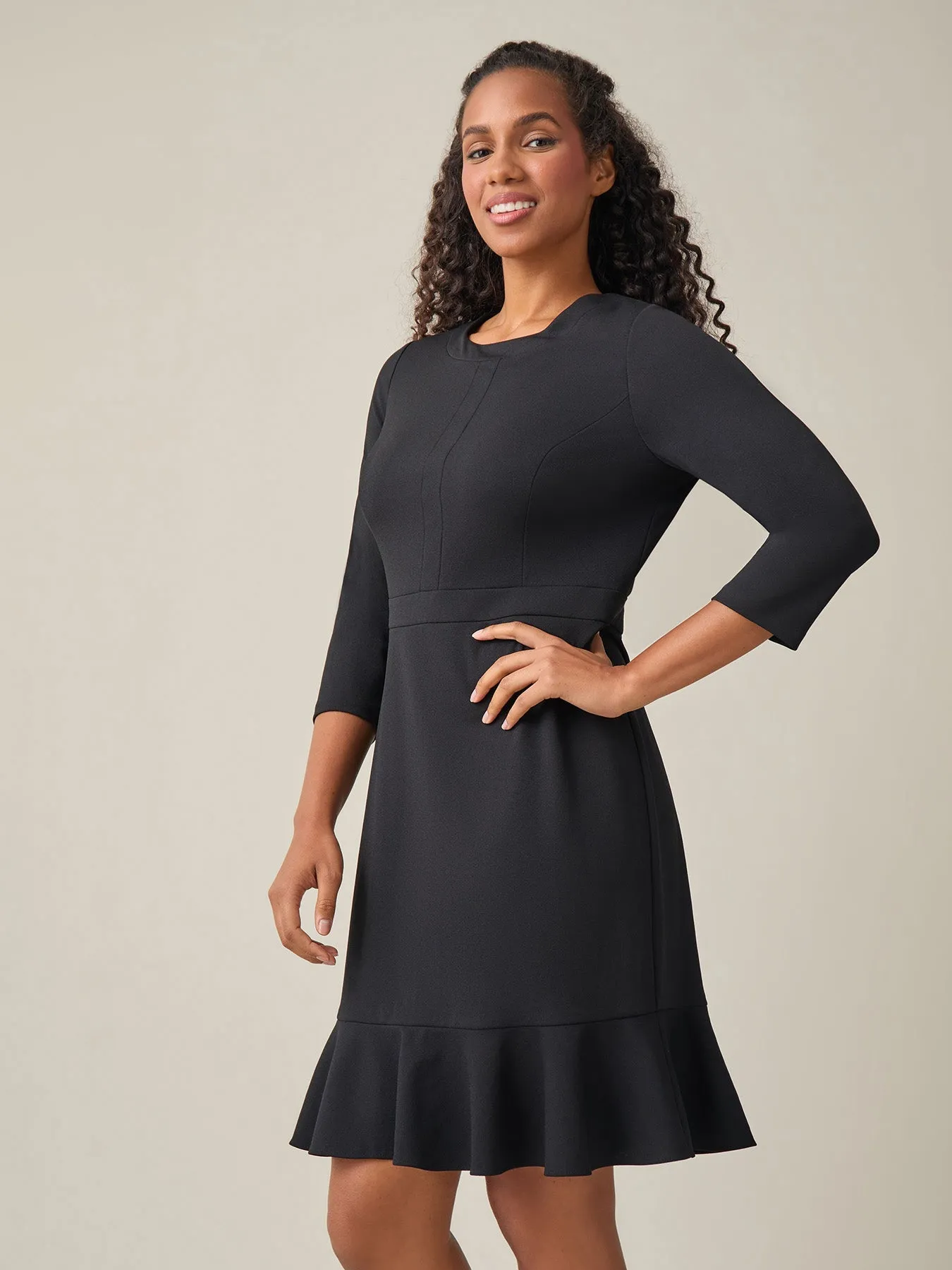 Plus Colorblock Ruffle Hem Dress, Black