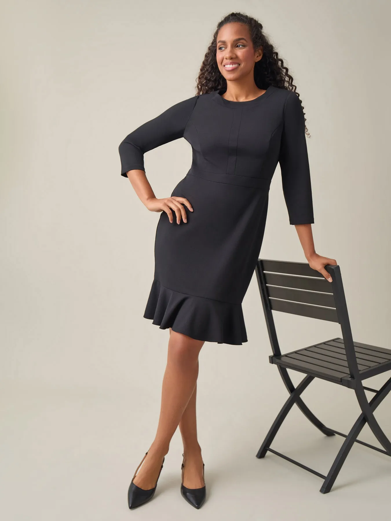Plus Colorblock Ruffle Hem Dress, Black