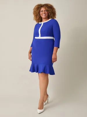 Plus Colorblock Ruffle Hem Dress, Royal Signature/White