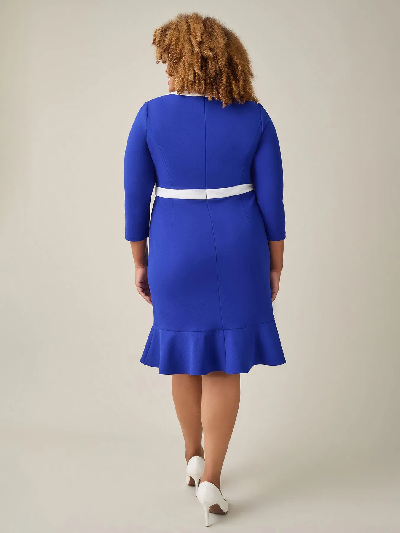 Plus Colorblock Ruffle Hem Dress, Royal Signature/White