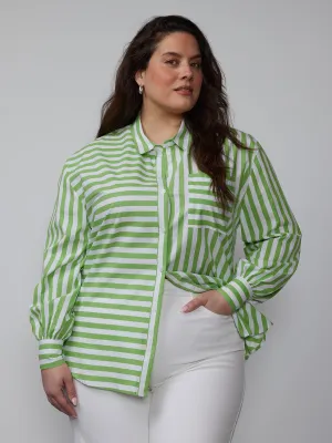 Plus Mixed Stripe Balloon Sleeve Shirt