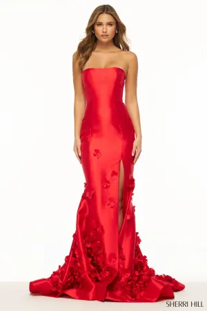 SHERRI HILL - 56235 - STRAPLESS MIKADO GOWN WITH 3D FLOWERS