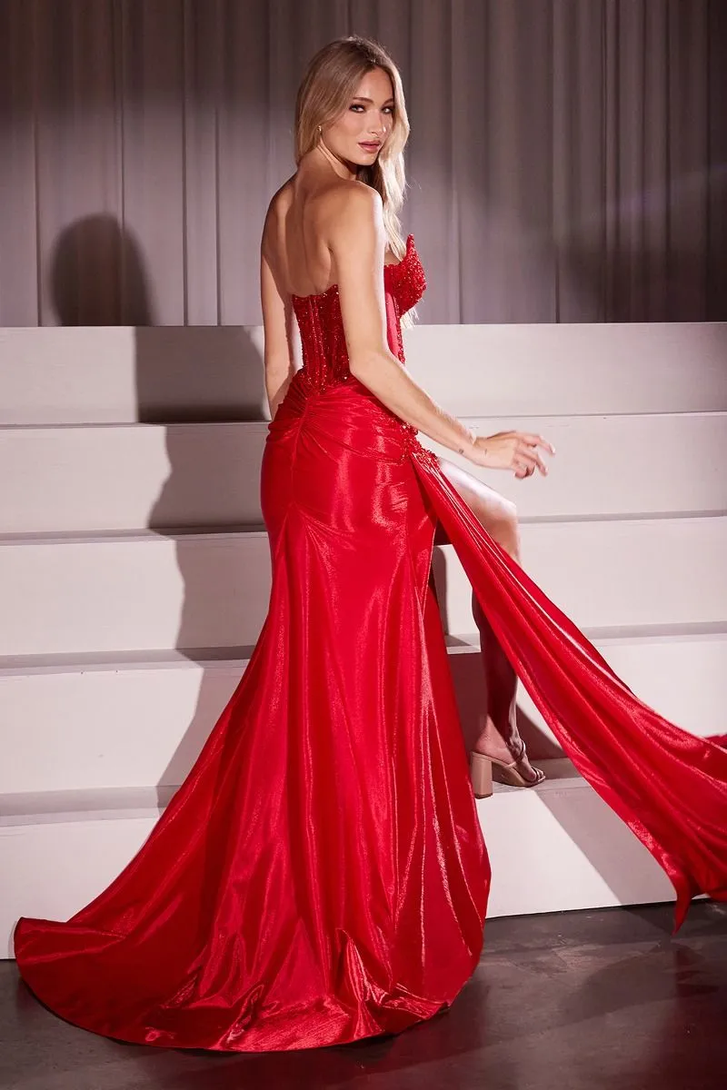 STRAPLESS STRETCH TAFFETA FITTED GOWN  CDCM369